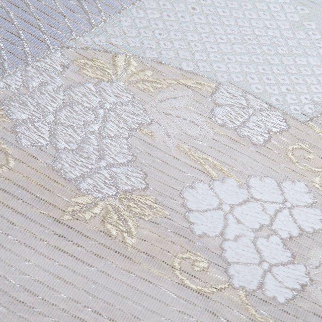 夏物 袋帯 中古 リサイクル 正絹 フォーマル 仕立て上がり 六通 花の図 地紙 波 箔糸 灰白色 多色 金銀 きもの北條 A1161-12 夏物 袋帯 中古 リサイクル 正絹 フォーマル 仕立て上がり 六通 花の図
