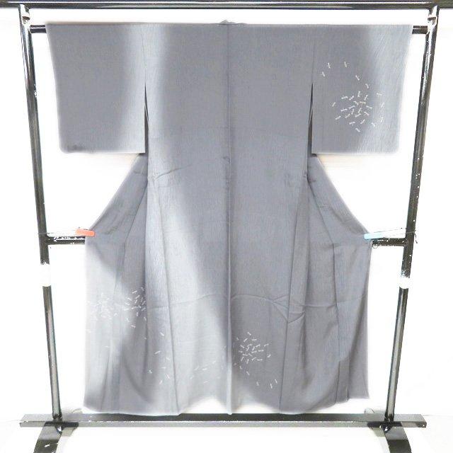 夏物 訪問着 着物 中古 正絹 フォーマル 蜻蛉模様 とんぼ 暈し 薄墨色