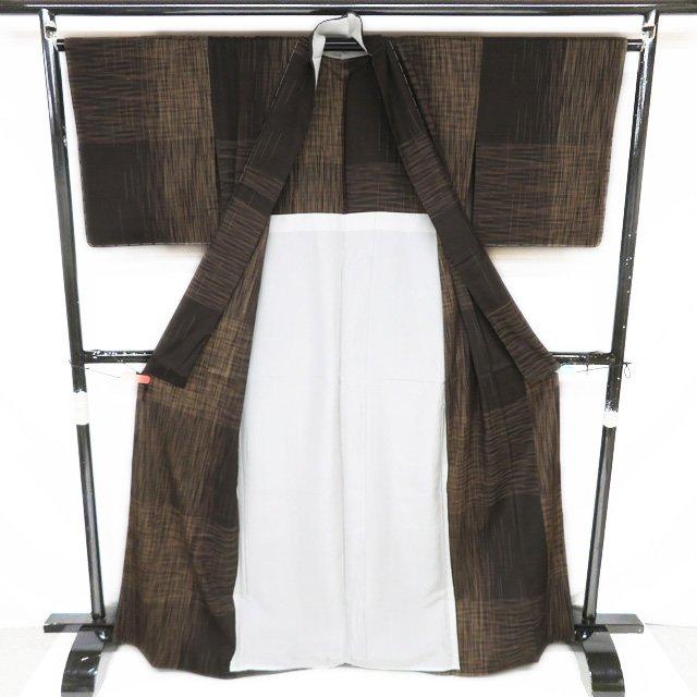 紬 着物 中古 正絹 単衣 カジュアル 焦茶色 茶系色 身丈168cm 裄66cm L