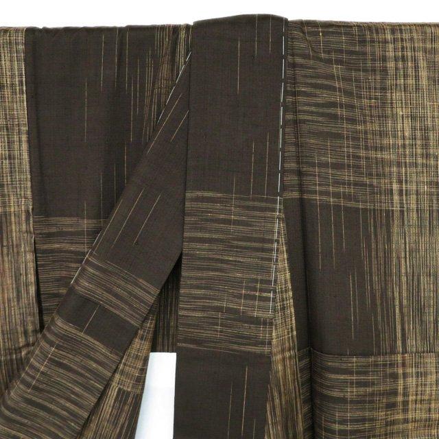 紬 着物 中古 正絹 単衣 カジュアル 焦茶色 茶系色 身丈168cm 裄66cm L