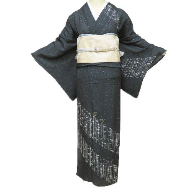 夏物 付下げ 付け下げ 訪問着 着物 未使用 正絹 竹文 反端付き 墨色 多