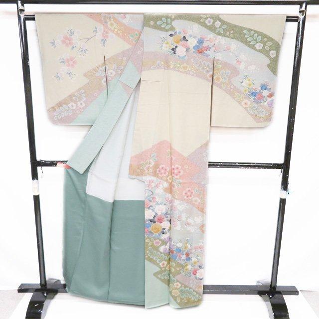訪問着 着物 中古 正絹 袷 紋付き 作家物 落款 絞り 花の図 金通し マルチカラー 多色 身丈161.5cm 裄66cm M きもの北條 A1166-5 訪問着 着物 中古 正絹 袷 紋付き 作家物 落款 絞り 花の図 金通し