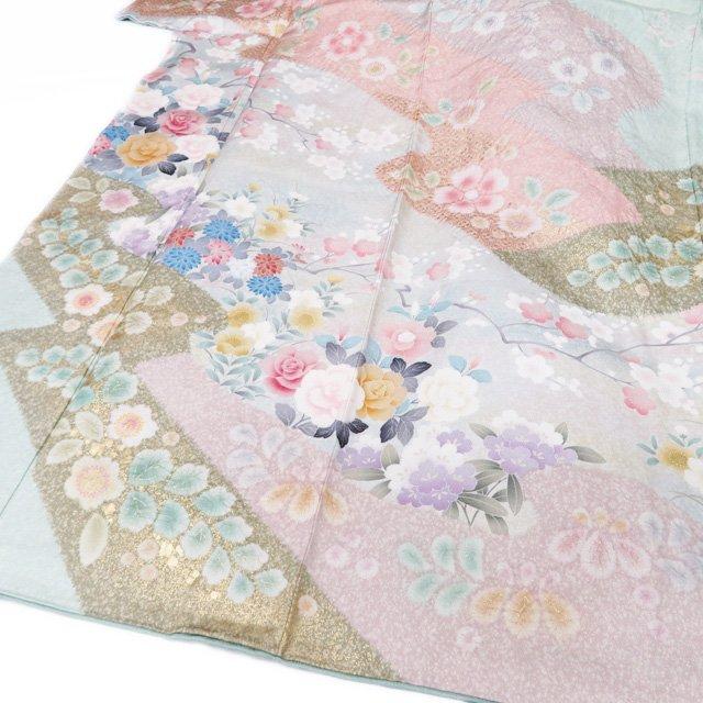 訪問着 着物 中古 正絹 袷 紋付き 作家物 落款 絞り 花の図 金通し
