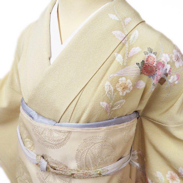 訪問着 着物 中古 正絹 袷 フォーマル 銀彩 絞り 花の図 暈し
