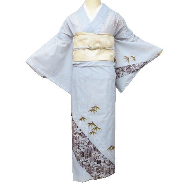 夏物 付下げ 付け下げ 訪問着 着物 中古 ポリエステル 絽 竹と紅葉の図 薄雲鼠色 多色 身丈164cm 裄65.5cm L きもの北條 A1170-19 夏物 付下げ 付け下げ 訪問着 着物 中古 ポリエステル 絽 竹と紅葉の図