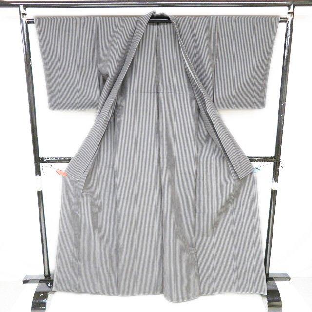夏物 着物 中古 麻 小千谷 縦縞模様 ストライプ 薄灰色 枯茶色 身丈166.5cm 裄64.5cm L トール きもの北條 A1170-2 夏物 着物 中古 麻 小千谷 縦縞模様 ストライプ 薄灰色 枯茶色 身丈
