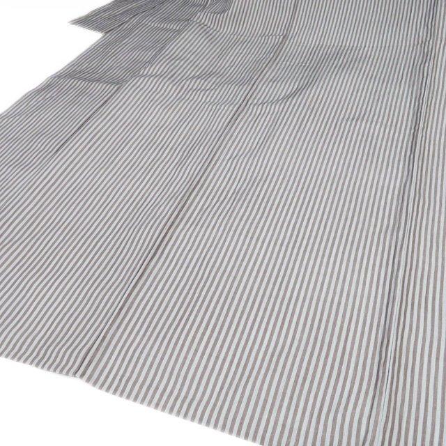 夏物 着物 中古 麻 小千谷 縦縞模様 ストライプ 薄灰色 枯茶色 身丈166.5cm 裄64.5cm L トール きもの北條 A1170-2 夏物 着物 中古 麻 小千谷 縦縞模様 ストライプ 薄灰色 枯茶色 身丈
