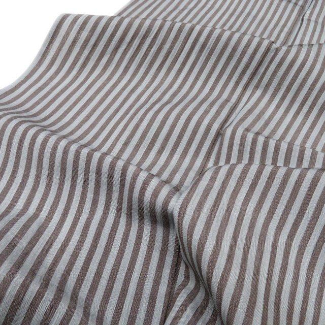 夏物 着物 中古 麻 小千谷 縦縞模様 ストライプ 薄灰色 枯茶色 身丈