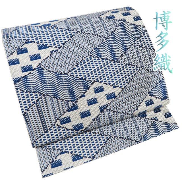 名古屋帯 なごや帯 中古 リサイクル 正絹 カジュアル 仕立て上がり 全通 博多織 オフホワイト 瑠璃色 きもの北條 A1175-17 名古屋帯 なごや帯 中古 リサイクル 正絹 カジュアル 仕立て上がり 全