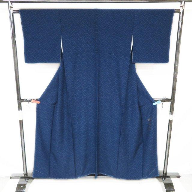 小紋 着物 未使用 正絹 袷 カジュアル 阿波藍染伝統工芸 金子正 落款