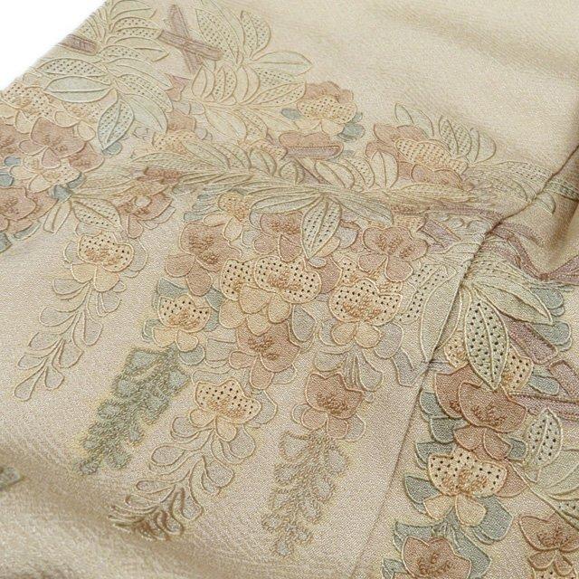 訪問着 着物 中古 正絹 袷 紋付き 汕頭刺繍 スワトウ 相良刺繍 御車 藤