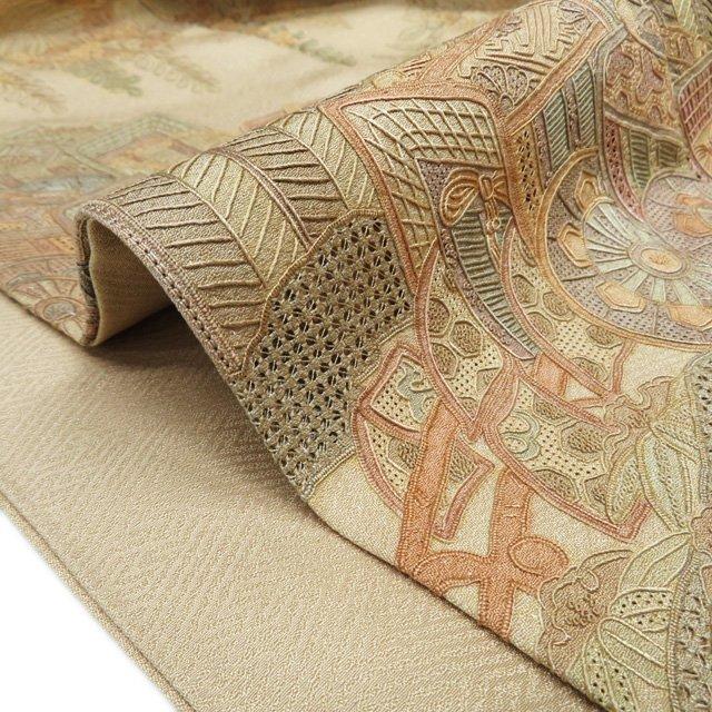 訪問着 着物 中古 正絹 袷 紋付き 汕頭刺繍 スワトウ 相良刺繍 御車 藤