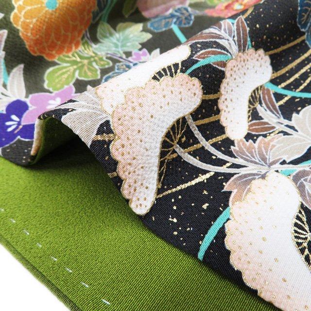訪問着 着物 中古 正絹 袷 金駒刺繍 花の図 秋草 縮緬地 鶸萌黄色 多色 金 身丈171cm 裄71.5cm L トール きもの北條 A1175-9 訪問着 着物 中古 正絹 袷 金駒刺繍 花の図 秋草 縮緬地 鶸萌黄色 多色