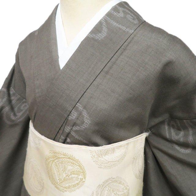 結城紬 着物 未使用 正絹 袷 カジュアル 流水模様 鶸茶色 身丈170.5cm 