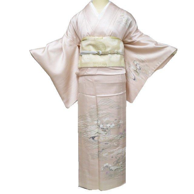 訪問着 寄せ柄 抽象花柄 湊鼠色 丹後縮緬 トールサイズ しつけ糸 K-3693 訪問着 寄せ柄 抽象花柄 湊鼠色 丹後縮緬 トールサイズ しつけ糸 K