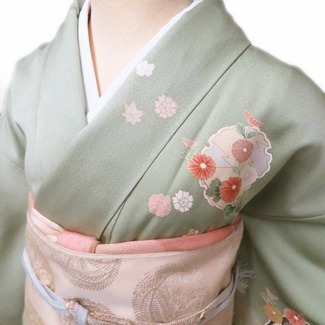 訪問着 着物 未使用 正絹 袷 フォーマル 金駒刺繍 雪輪に花の図
