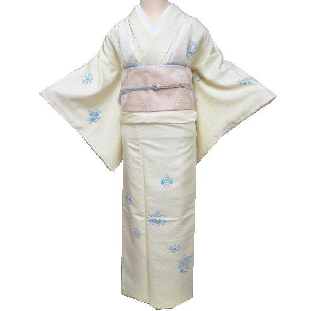 訪問着 着物 中古 正絹 袷 フォーマル 花の図 地模様 唐草模様 女郎花
