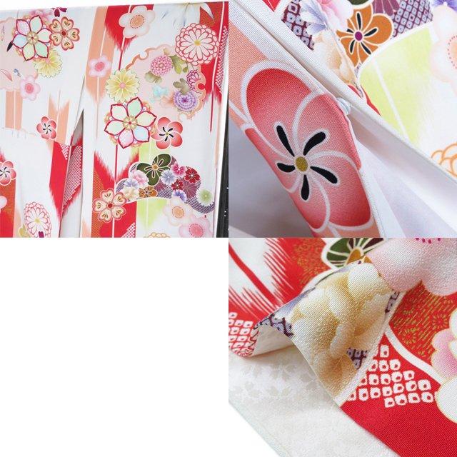 振袖 着物 中古 正絹 金彩 花模様 松竹梅 矢絣 雪輪 毬 オフホワイト 赤色 多色 身丈167cm 裄68.5cm L トール きもの北條 A1184-1 振袖 着物 中古 正絹 金彩 花模様 松竹梅 矢絣 雪輪 毬 オフホワイト