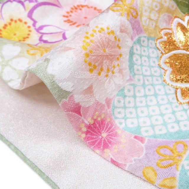 振袖 着物 中古 正絹 金駒刺繍 花模様 桜 菊 地模様 銀通し 若緑色 多