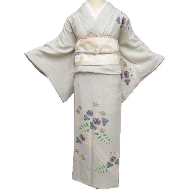 付下げ 付け下げ 訪問着 着物 中古 正絹 袷 紋付き 刺繍 絞り染め 花模様 地模様 黒色 多色 身丈160cm 裄65cm M きもの北條 A1286-7 付下げ 付け下げ 訪問着 着物 中古 正絹 袷 絞り染め 花の図 砂色 多色
