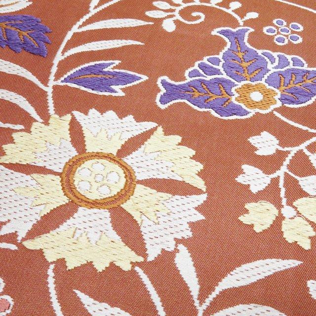 特選 袋帯 中古 リサイクル 正絹 六通 人間国宝 喜多川平朗 松坂屋 染織名作展 たとう紙付き 花模様 土器色 多色 きもの北條 A1186-20 特選 袋帯 中古 リサイクル 正絹 六通 人間国宝 喜多川平朗 松坂屋