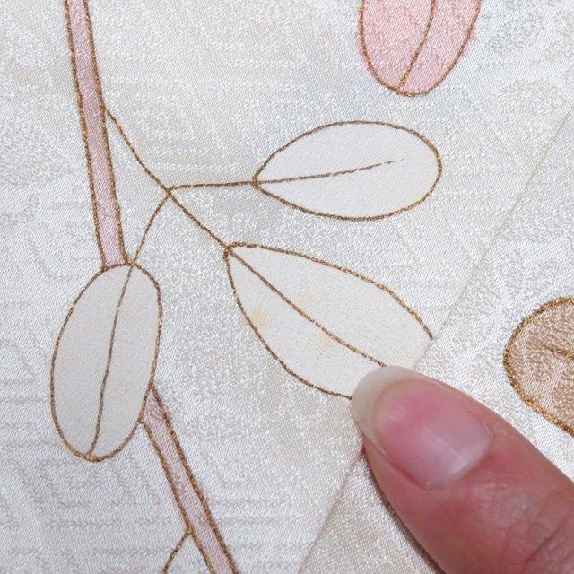 訪問着 着物 中古 正絹 袷 フォーマル 金駒刺繍 萩に楽器の図 女郎花色