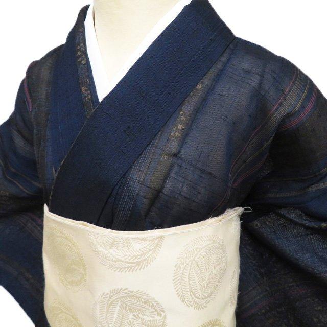 夏物 夏着物 小紋 着物 中古 正絹 紗紬 カジュアル 縦段模様 濃紺色 多色 身丈155cm 裄67cm SA きもの北條 A1189-2 夏物 夏着物 小紋 着物 中古 正絹 紗紬 カジュアル 縦段模様 濃紺色 多