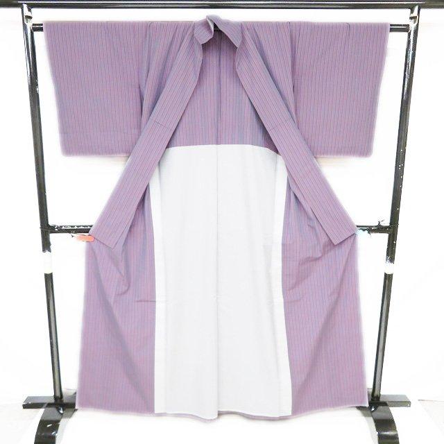 特選 綿薩摩 着物 中古 木綿 単衣 カジュアル 縦縞模様 紫系色 多色 身丈162cm 裄64.5cm M きもの北條 A1192-11 特選 綿薩摩 着物 中古 単衣 木綿 カジュアル 縦縞模様 紫系色 多色