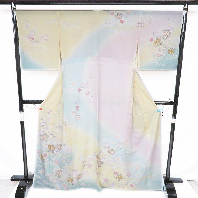 夏物 夏着物 訪問着 着物 未使用 正絹 絽 フォーマル 花の図 橘 女郎花色 多色 身丈170.5cm 裄69.5cm L トール きもの北條 A1192-14の画像