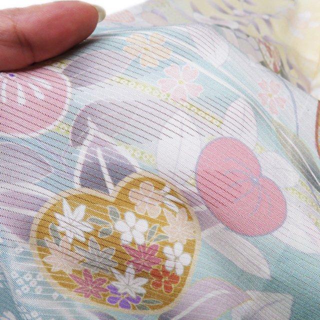 夏物 夏着物 訪問着 着物 未使用 正絹 絽 フォーマル 花の図 橘 女郎花色 多色 身丈170.5cm 裄69.5cm L トール きもの北條 A1192-14の画像