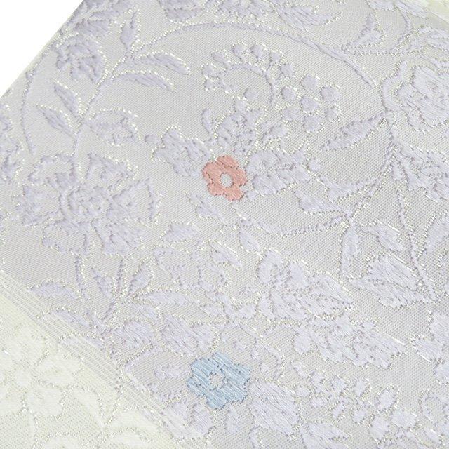 袋帯 中古 リサイクル 正絹 フォーマル 仕立て上がり 六通 彩色小花裂 銀糸 白色 牡丹鼠色 青磁鼠色 きもの北條 A1196-15 袋帯 中古 リサイクル 正絹 フォーマル 仕立て上がり 六通 彩色小花裂