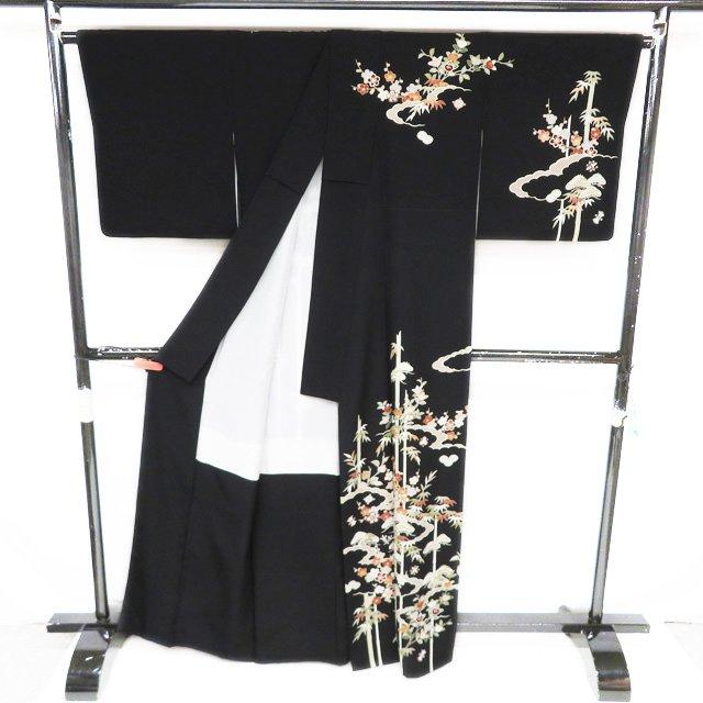 特選 訪問着 着物 中古 正絹 袷 金駒刺繍 植物文様 松竹梅 橘 宝物 黒色 多色 金 身丈166cm 裄68cm L トール きもの北條 A1196-7 特選 訪問着 着物 中古 正絹 袷 金駒刺繍 植物文様 松竹梅 橘 宝物