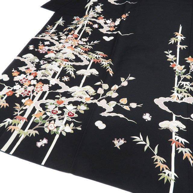 特選 訪問着 着物 中古 正絹 袷 金駒刺繍 植物文様 松竹梅 橘 宝物 黒色 多色 金 身丈166cm 裄68cm L トール きもの北條 A1196-7 特選 訪問着 着物 中古 正絹 袷 金駒刺繍 植物文様 松竹梅 橘 宝物