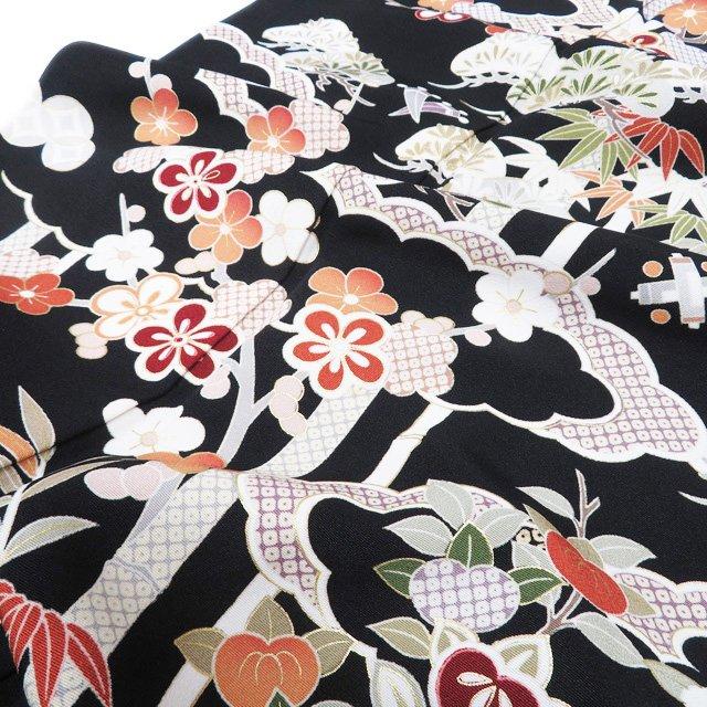 特選 訪問着 着物 中古 正絹 袷 金駒刺繍 植物文様 松竹梅 橘 宝物 黒色 多色 金 身丈166cm 裄68cm L トール きもの北條 A1196-7 特選 訪問着 着物 中古 正絹 袷 金駒刺繍 植物文様 松竹梅 橘 宝物