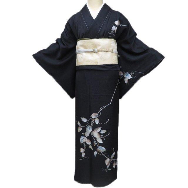 特選 訪問着 着物 未使用 正絹 袷 フォーマル 植物文様 黒色 多色 身丈163cm 裄66.5cm L ワイド きもの北條 A1197-6 特選 訪問着 着物 未使用 正絹 袷 フォーマル 植物文様 黒色 多色 身丈