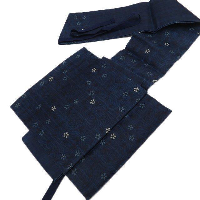 特選 夏物 作り帯 付け帯 つけ帯 夏帯 中古 リサイクル 麻 カジュアル 城間栄順 渦に花の図 濃紺色 多色 きもの北條 A1198-9 特選 夏物 作り帯 付け帯 つけ帯 夏帯 中古 リサイクル 麻 カジュアル