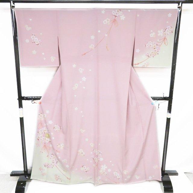 訪問着 着物 中古 ポリエステル 袷 乙葉 刺繍 桜の図 ピンク色 多色 金 身丈166.5cm 裄68.5cm L トール きもの北條 A1199-6 訪問着 着物 中古 ポリエステル 袷 乙葉 刺繍 桜の図 ピンク色 多色 金