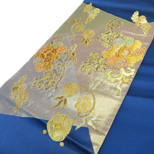 袋帯 中古 リサイクル 正絹 フォーマル 仕立て上がり 六通 本金糸 本金箔 名錦秀英裂取文 引箔 紺色 多色 金 きもの北條 A1201-12 袋帯 中古 リサイクル 正絹 フォーマル 仕立て上がり 六通 本金糸 本