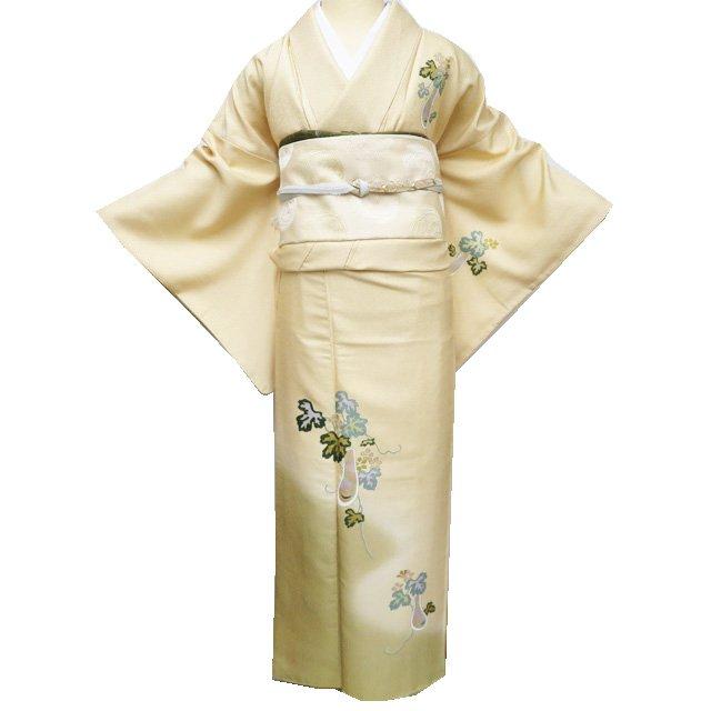 付下げ 付け下げ 訪問着 着物 中古 袷 へちまの図 福叶う 淡黄色 多色 金 身丈159.5cm 裄66.5cm M きもの北條 A1201-9 付下げ 付け下げ 訪問着 着物 中古 袷 へちまの図 福叶う 淡黄色 多色