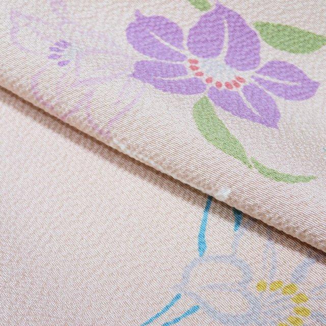 反物 着物 未仕立て 小紋 新古品 正絹 カジュアル 花模様 灰梅色 薄色 多色 きもの北條 A1204-1 反物 着物 未仕立て 小紋 新古品 正絹 カジュアル 縮緬地 花模様 灰梅