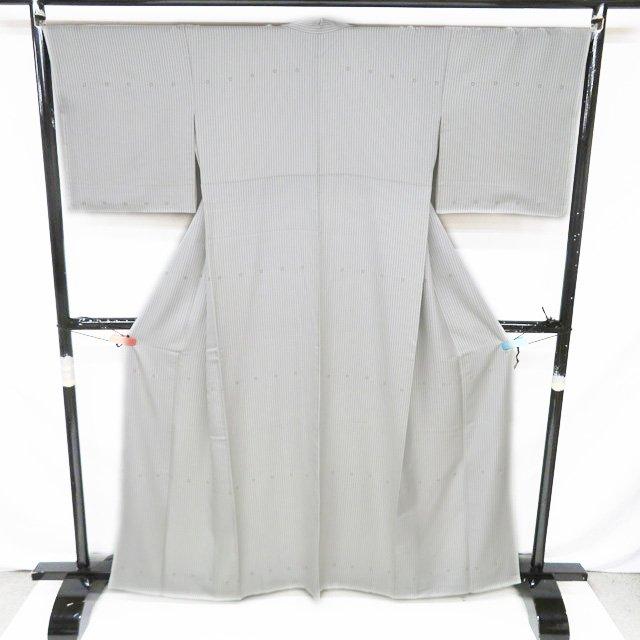 付下げ 付け下げ 訪問着 着物 中古 正絹 袷 縞模様 丸模様 刺繍 白鼠色