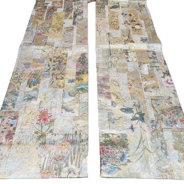 袋帯 中古 西陣 あさぎ 正絹 フォーマル 本金箔 本プラチナ箔 近代花鳥
