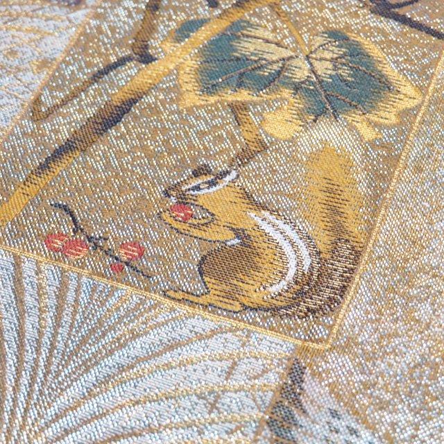 袋帯 中古 西陣 あさぎ 正絹 フォーマル 本金箔 本プラチナ箔 近代花鳥