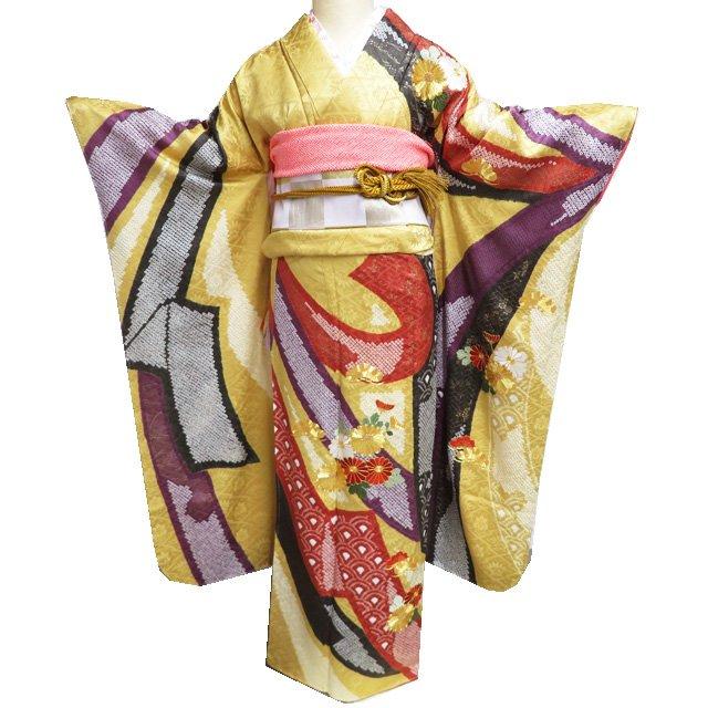 振袖 襦袢 2点 セット 着物 中古 金駒刺繍 汕頭刺繍 十日町 絞り 束ね