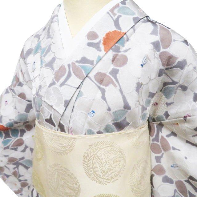 アンティーク着物　小紋 付下げ 江戸小紋 鮫小紋 金彩に藤の花 一つ紋 正絹 着物 MK-2134