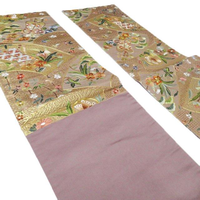 袋帯 中古 リサイクル 正絹 フォーマル 仕立て上がり 六通 汕頭刺繍 スワトウ 地紙に花の図 箔糸 多色 金 きもの北條 A1221-17 袋帯 中古 リサイクル 正絹 フォーマル 仕立て上がり 六通 汕頭刺繍