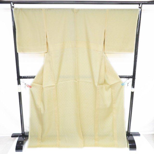 特選 夏物 夏着物 色無地 着物 未使用 正絹 カジュアル 紋なし 地模様 格子模様 淡黄色 身丈172.5cm 裄71cm L トール きもの北條 A1226-10の画像