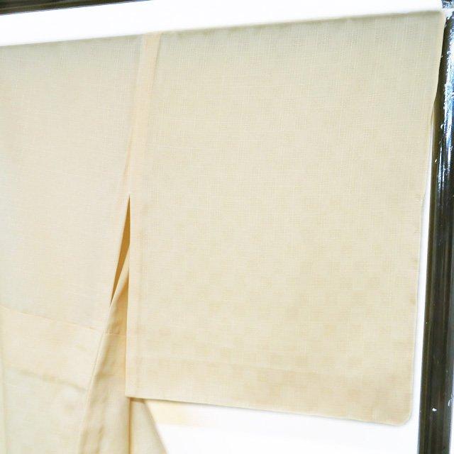 特選 夏物 夏着物 色無地 着物 未使用 正絹 カジュアル 紋なし 地模様 格子模様 淡黄色 身丈172.5cm 裄71cm L トール きもの北條 A1226-10の画像