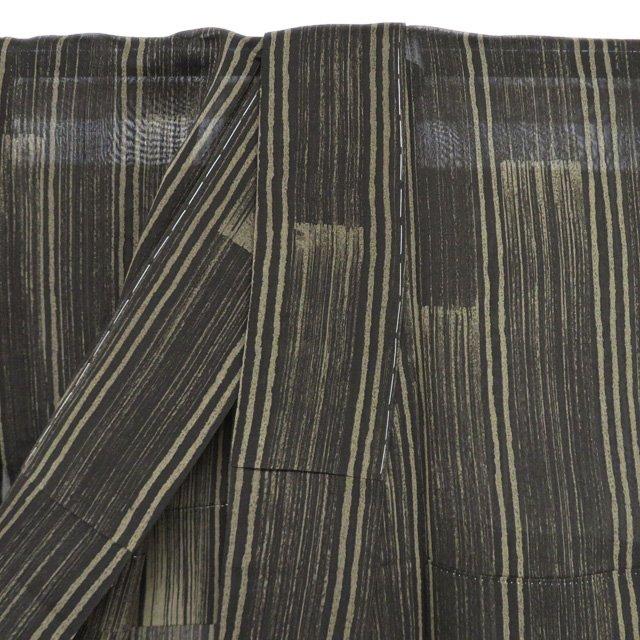 特選 夏物 夏着物 小紋 着物 中古 正絹 紗紬 カジュアル 縦縞模様 焦茶色 多色 身丈162cm 裄69cm M きもの北條 A1226-4の画像