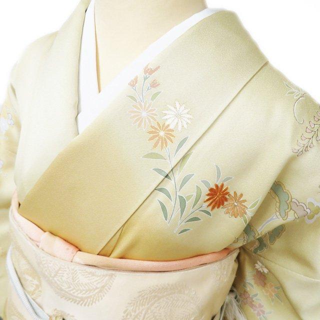 特選 訪問着 着物 中古 正絹 袷 フォーマル 紋付き 金駒刺繍 千總 花の図 暈し 黄系色 多色 金 身丈158cm 裄65cm M きもの北條 A1231-8の画像
